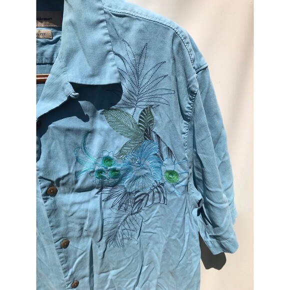 Tommy Bahama 100% Silk Hawaiian  Button Up Shirt Men's large Tropical blue - Picture 2 of 6